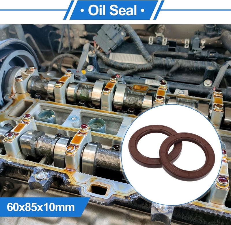 VekAuto Universal Oil Seal TC Double Lip W Steel Spring Seal Ring Rotary Shaft Seal 60x85x10mm High Pressure FKM Rubber Brown 2 Pcs - Image 2